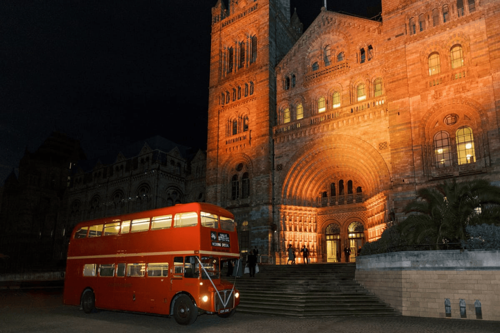 London bus outside Natural History Museum